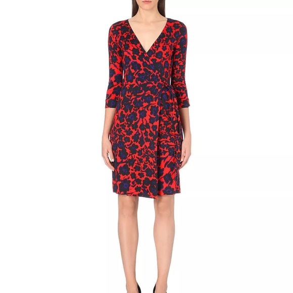 Diane Von Furstenberg Silk Red Print Wrap New Julian Two Dress - Picture 1 of 8